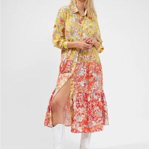 French connection long sleeve floral button front dress
